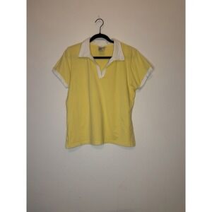 Vintage Cotton Couture Yellow Polo Shirt Women's XL Short Sleeve Collared Top